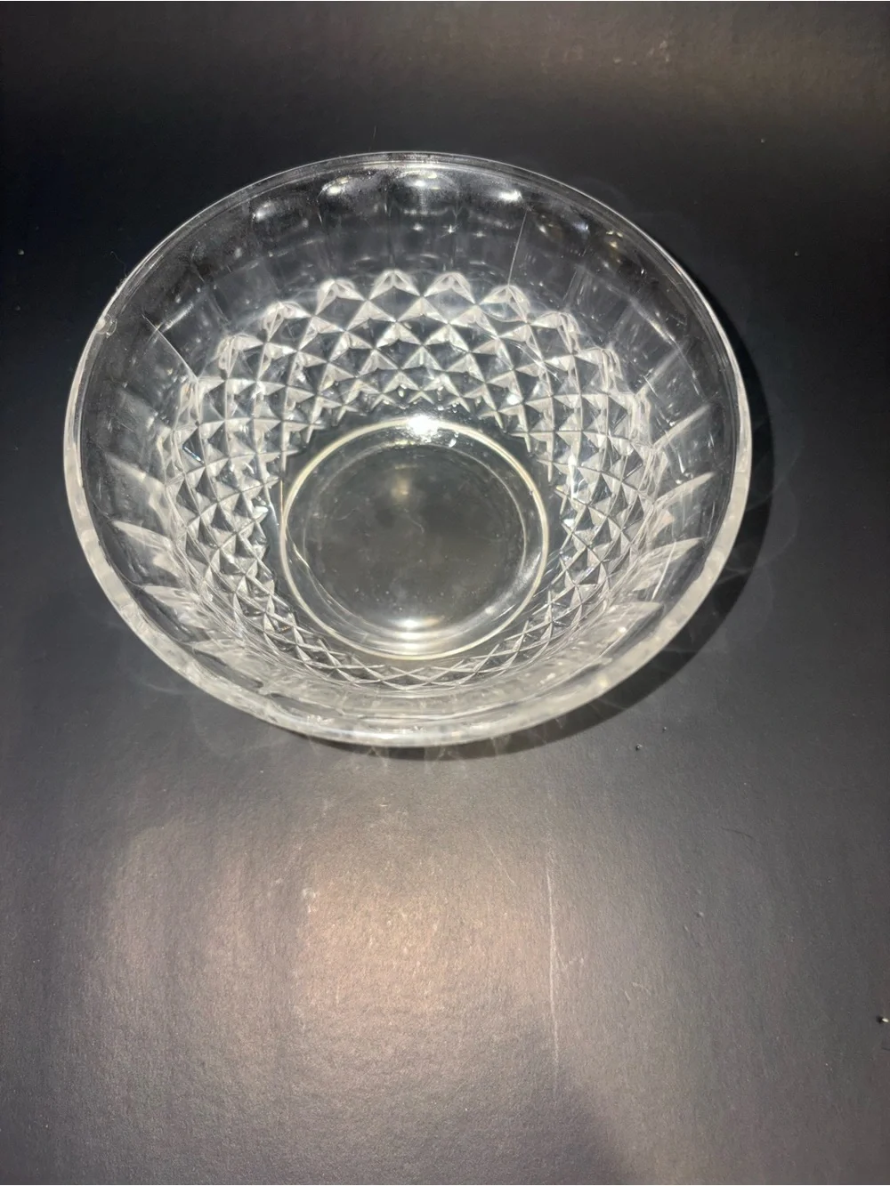 Vintage Clear Glass Diamond-Cut Serving Bowl - Home Dining